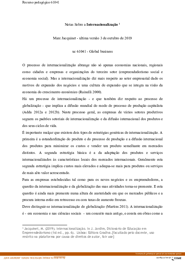 (PDF) Notas sobre a internacionalização