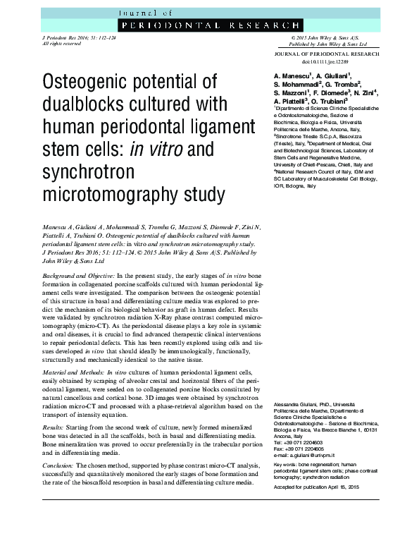 Osteogenic potential of dualblocks cultured with human periodontal ligament stem cells: in vitro and synchrotron microtomography study