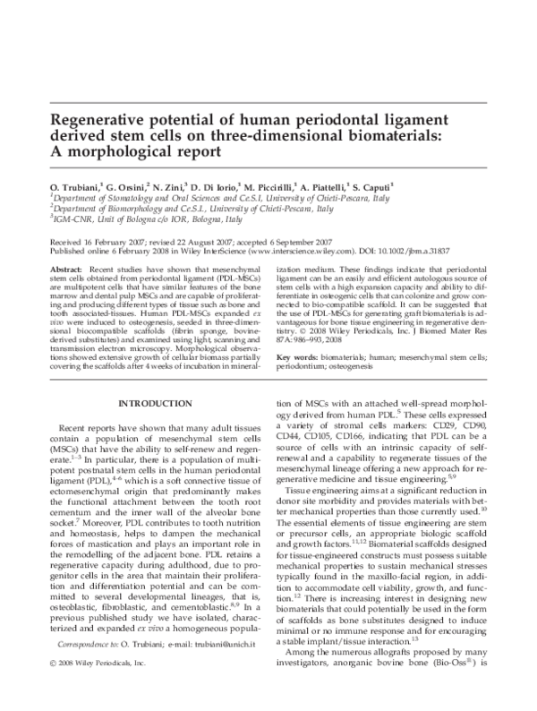 (PDF) Regenerative potential of human periodontal ligament derived stem ...