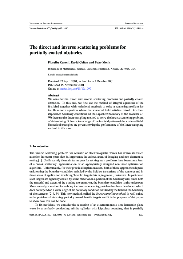 (PDF) Corrigendum: The direct and inverse scattering problems for ...