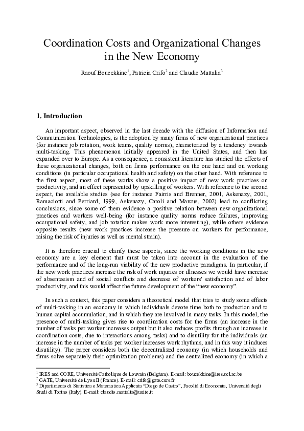 (PDF) Coordination Costs and Organizational Changes in the New Economy