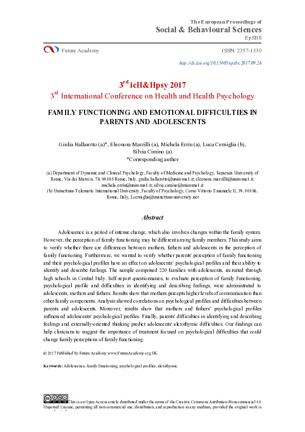(PDF) Family Functioning And Emotional Difficulties In Parents And ...