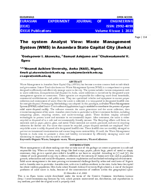 (PDF) The system Analyst View: Waste Management System (WMS) in Anambra ...