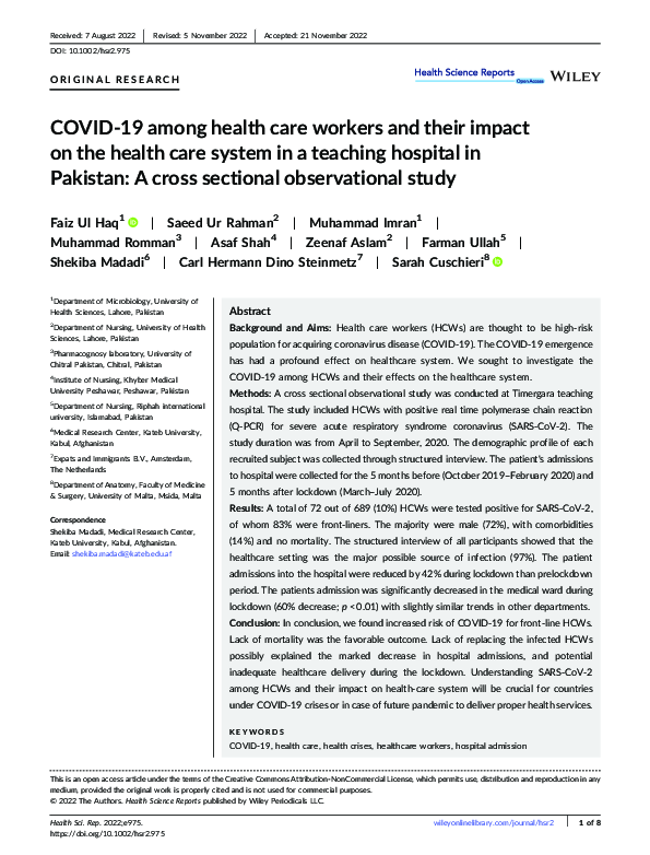 (PDF) COVID‐19 among health care workers and their impact on the health ...