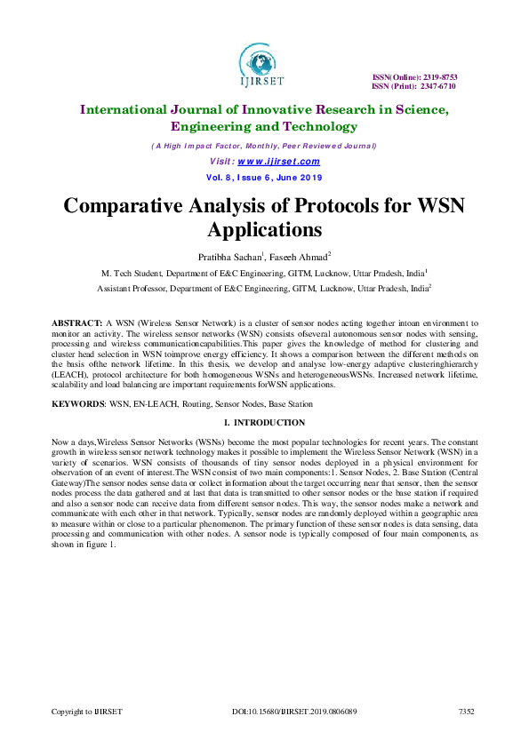 (PDF) Comparative Analysis of Protocols for WSN Applications