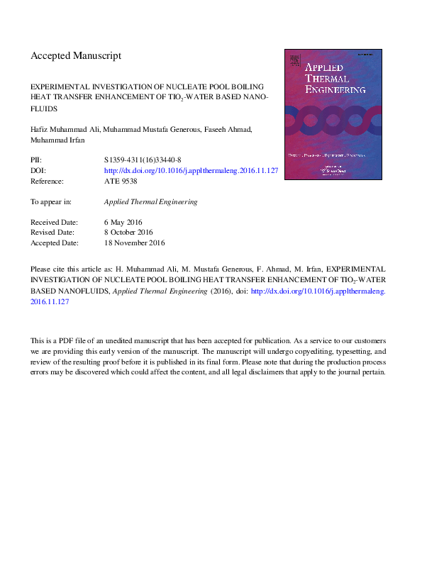 (PDF) Experimental investigation of the nucleate pool boiling heat ...