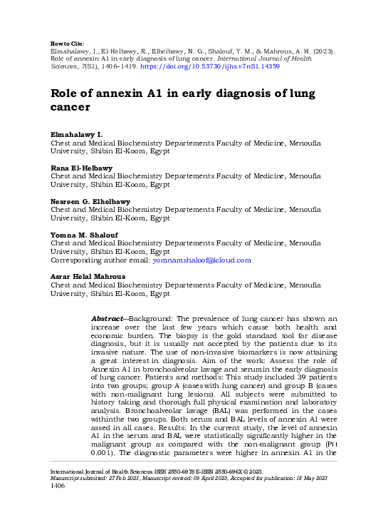 (PDF) Role of annexin A1 in early diagnosis of lung cancer