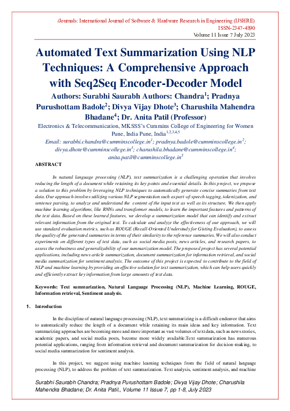 (PDF) Automated Text Summarization Using NLP Techniques: A ...