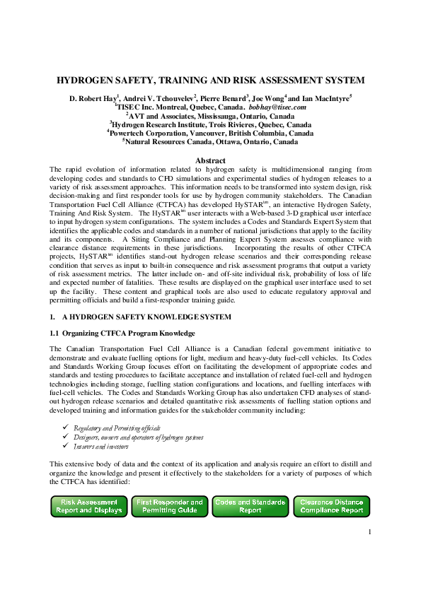 (PDF) 1 Hydrogen Safety, Training and Risk Assessment System