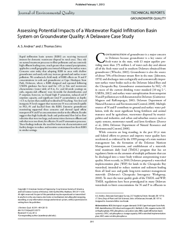pdf-assessing-potential-impacts-of-a-wastewater-rapid-infiltration-basin-system-on-groundwater-quality-a-delaware-case-study-a-scott-andres-academia-edu