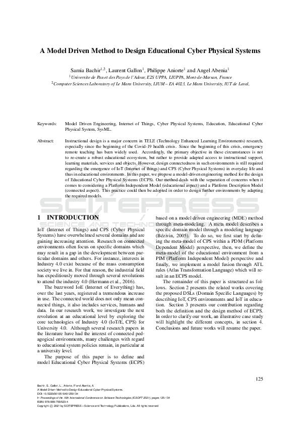 (PDF) A Model Driven Method to Design Educational Cyber Physical Systems