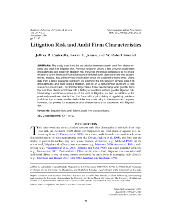 (PDF) Litigation Risk and Audit Firm Characteristics