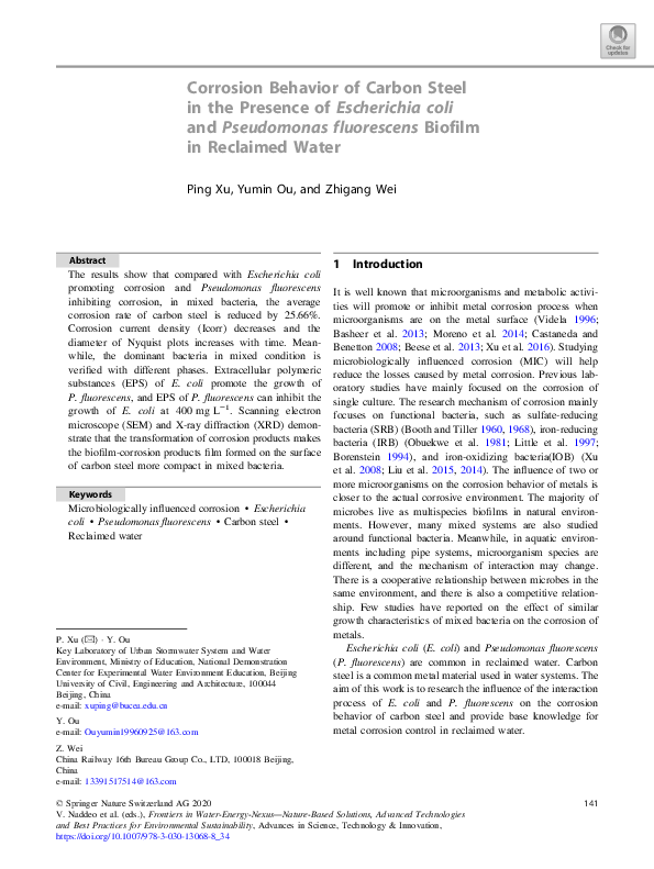 (PDF) Corrosion behavior of carbon steel in the presence of two novel ...