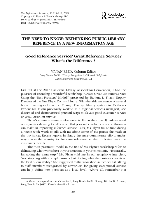 (PDF) Good Reference Service? Great Reference Service? What's the ...