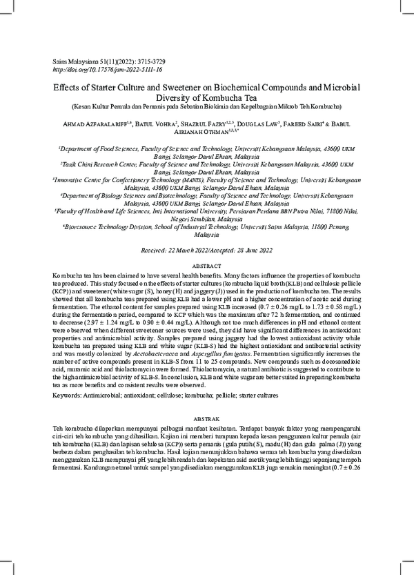 (PDF) Effects of Starter Culture and Sweetener on Biochemival Compounds ...