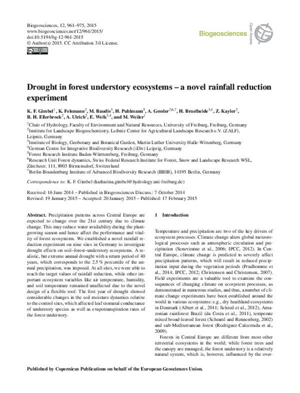 (PDF) Drought in forest understory ecosystems – a novel rainfall ...