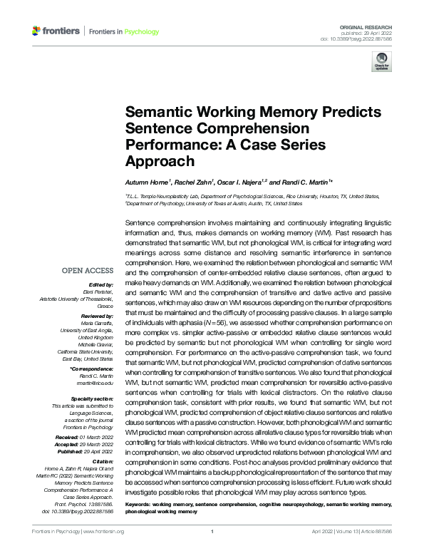 (PDF) Semantic Working Memory Predicts Sentence Comprehension ...