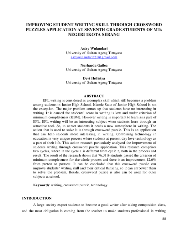 (PDF) IMPROVING STUDENT WRITING SKILL THROUGH CROSSWORD PUZZLES ...