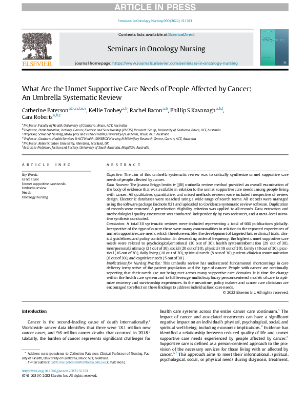 (PDF) What are the unmet supportive care needs of people affected by ...