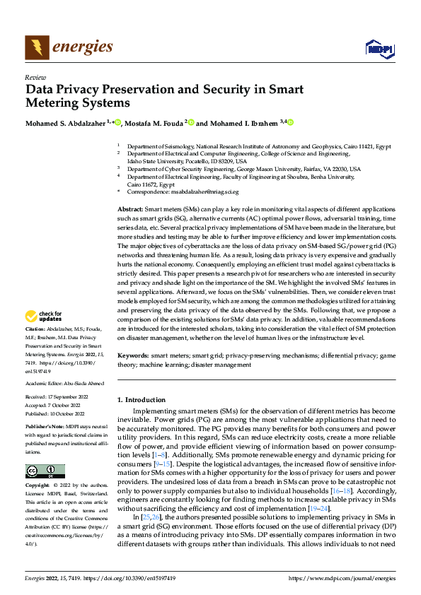 (PDF) Data Privacy Preservation and Security in Smart Metering Systems