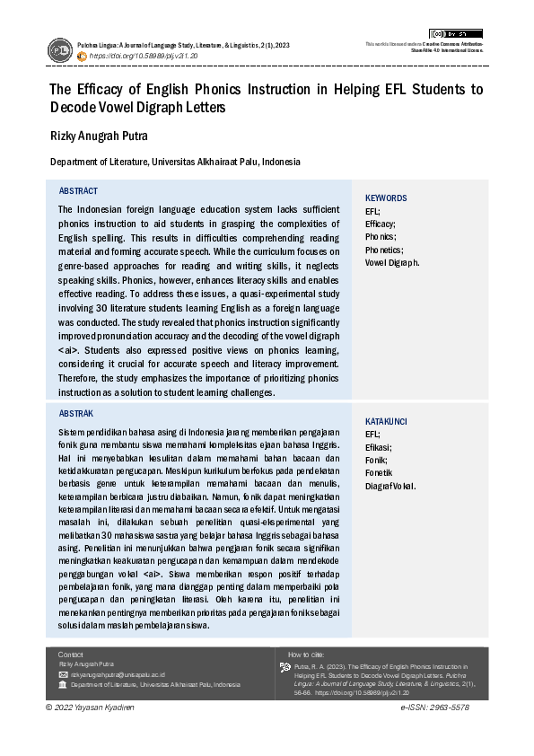 (PDF) The Efficacy of English Phonics Instruction in Helping EFL ...