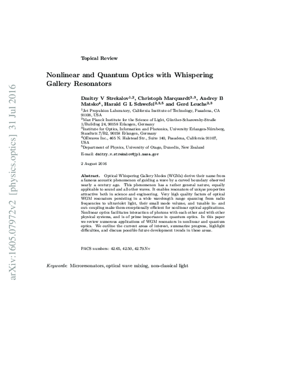 (PDF) Nonlinear and Quantum Optics with Whispering Gallery Resonators