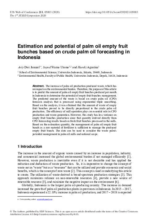(PDF) Estimation and potential of palm oil empty fruit bunches based on ...