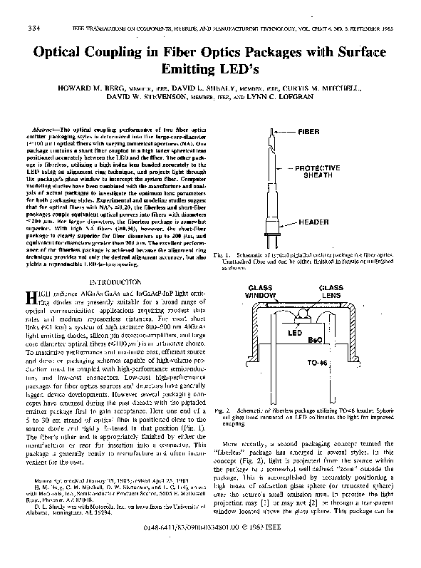 (PDF) Optical Coupling in Fiber Optics Packages with Surface Emitting LED's