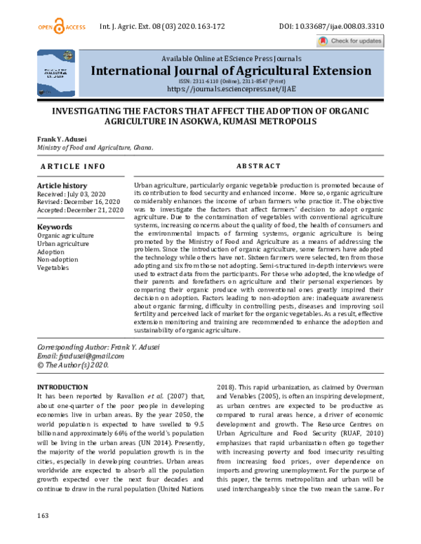 (PDF) INVESTIGATING THE FACTORS THAT AFFECT THE ADOPTION OF ORGANIC ...