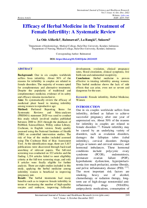 (PDF) Efficacy of Herbal Medicine in the Treatment of Female ...