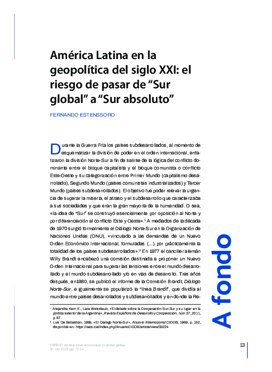 (PDF) América Latina en la geopolítica del siglo XXI: el riesgo de ...