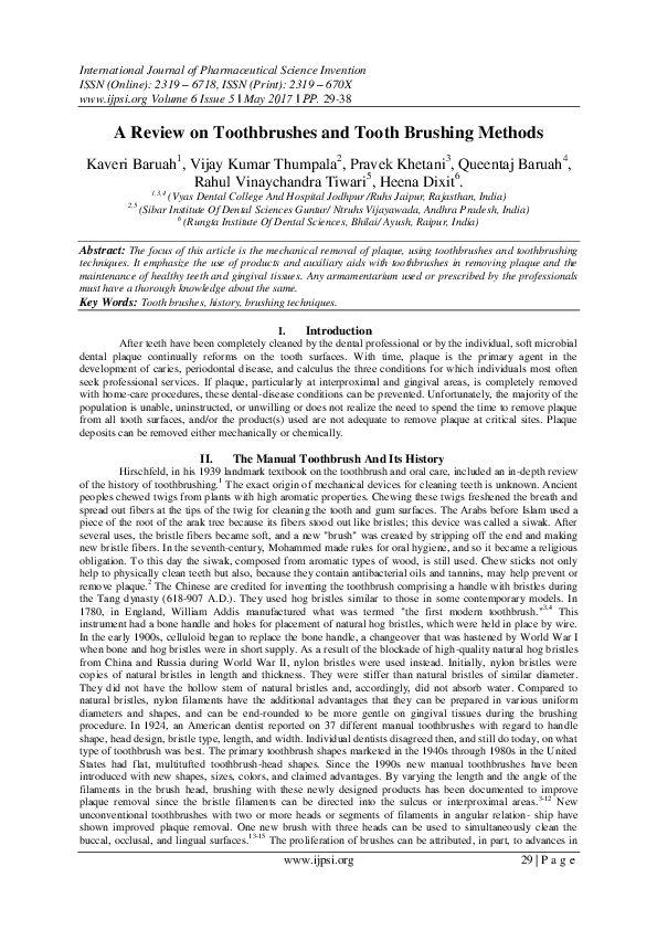 (PDF) A Review on Toothbrushes and Tooth Brushing Methods
