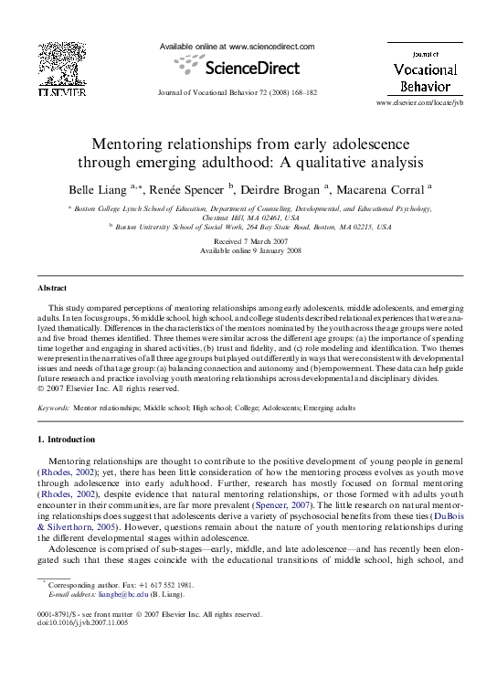 (PDF) Mentoring relationships from early adolescence through emerging ...