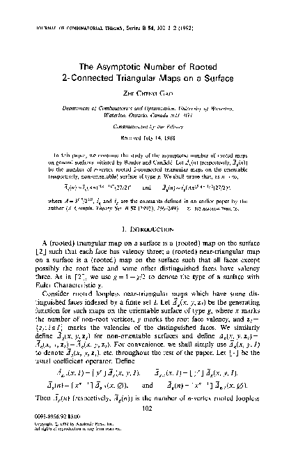 (PDF) The asymptotic number of rooted 2-connected triangular maps on a ...