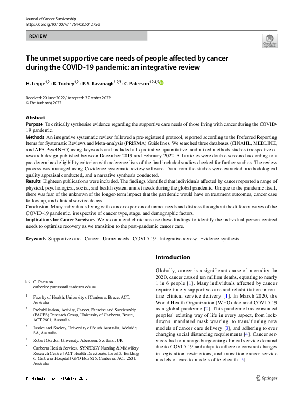 (PDF) The unmet supportive care needs of people affected by cancer ...