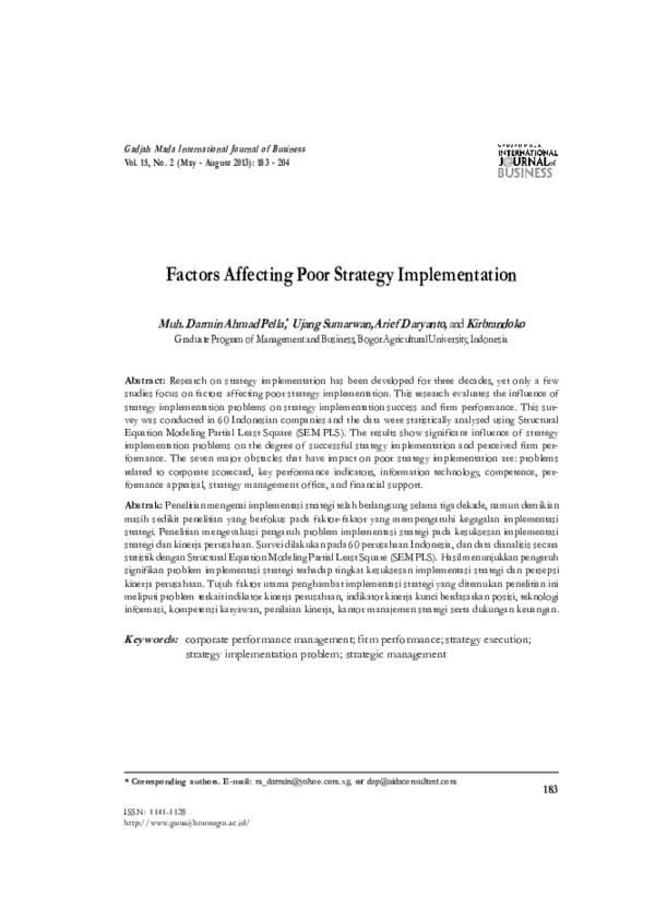 (PDF) Factors Affecting Poor Strategy Implementation