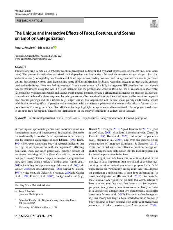 (PDF) The Unique and Interactive Effects of Faces, Postures, and Scenes ...