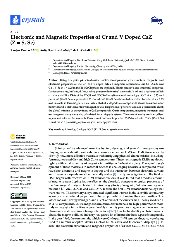 (PDF) Electronic and Magnetic Properties of Cr and V Doped CaZ (Z = S, Se)