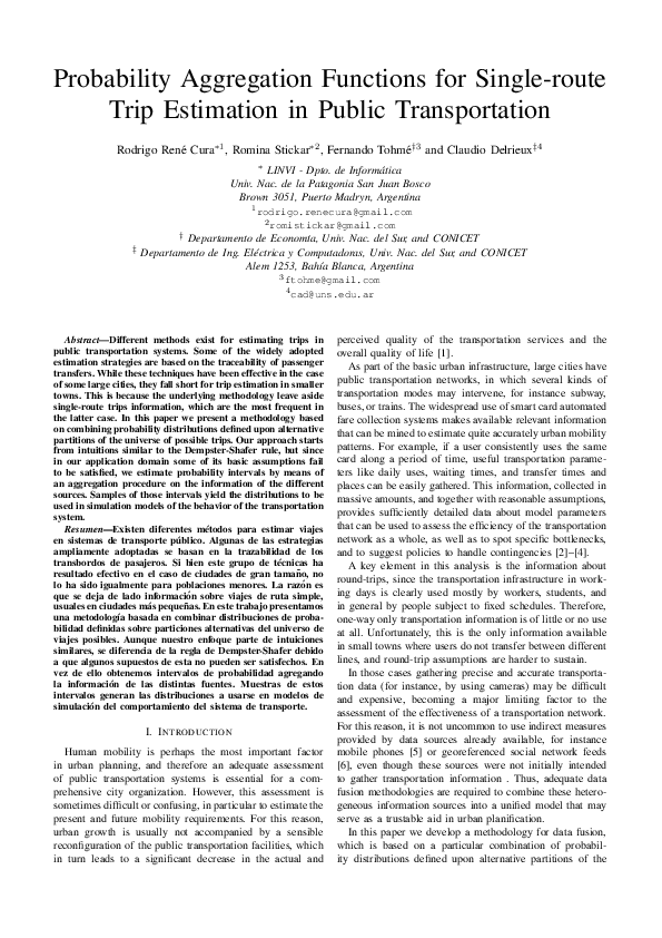 (PDF) Probability Aggregation Functions for Single-route Trip ...
