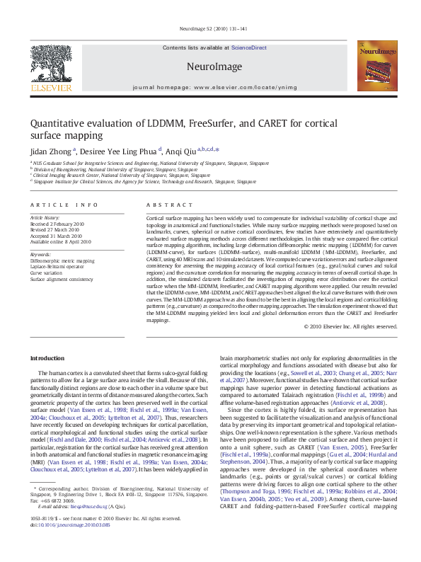 (PDF) Quantitative evaluation of LDDMM, FreeSurfer, and CARET for ...