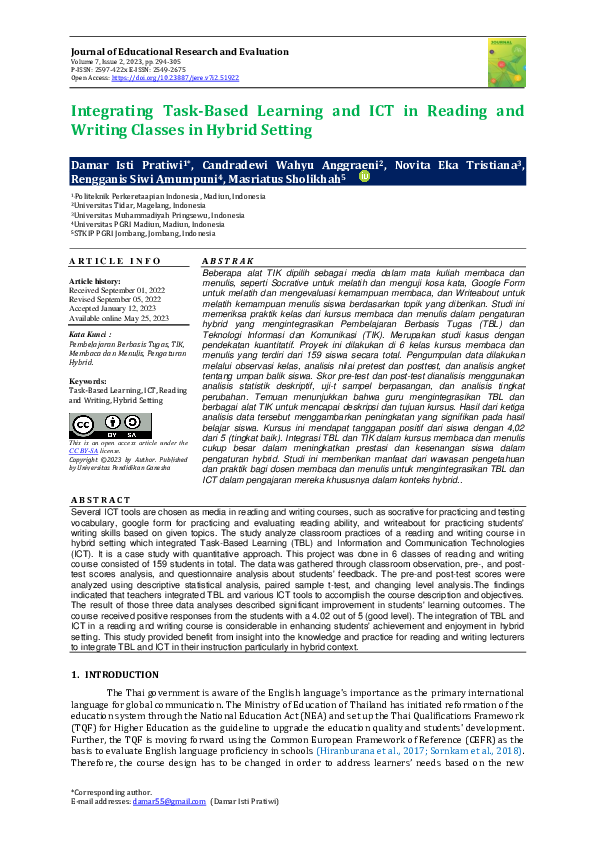 (PDF) Integrating Task-Based Learning and ICT in Reading and Writing ...
