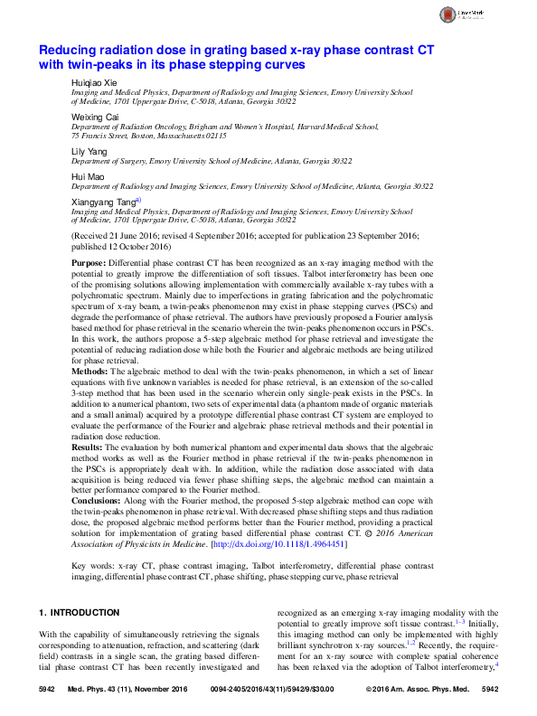 (PDF) Reducing radiation dose in grating based x-ray phase contrast CT ...