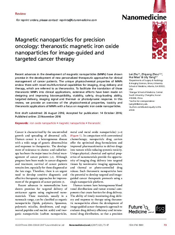 (PDF) Magnetic nanoparticles for precision oncology: theranostic ...
