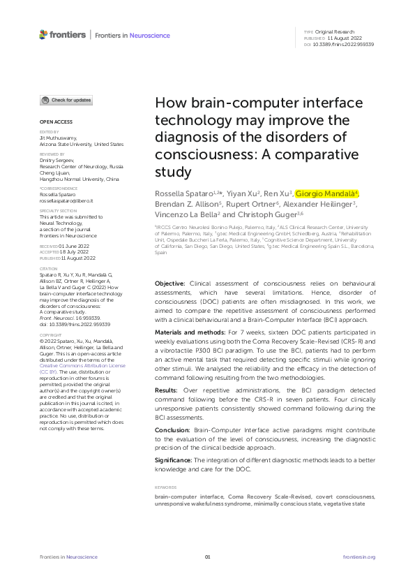 (PDF) How brain computer interface may improve the diagnosis of the ...