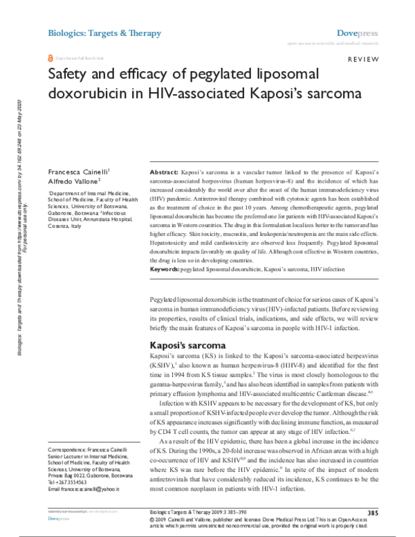 (PDF) Safety and efficacy of pegylated liposomal doxorubicin in HIV ...