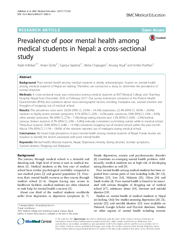 (PDF) Prevalence of poor mental health among medical students in Nepal ...