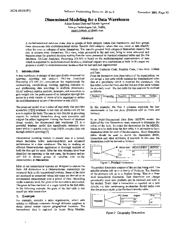 (PDF) Dimensional modeling for a data warehouse