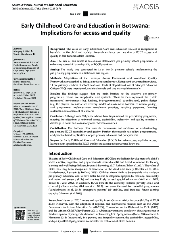 (PDF) Early Childhood Care and Education in Botswana: Implications for ...