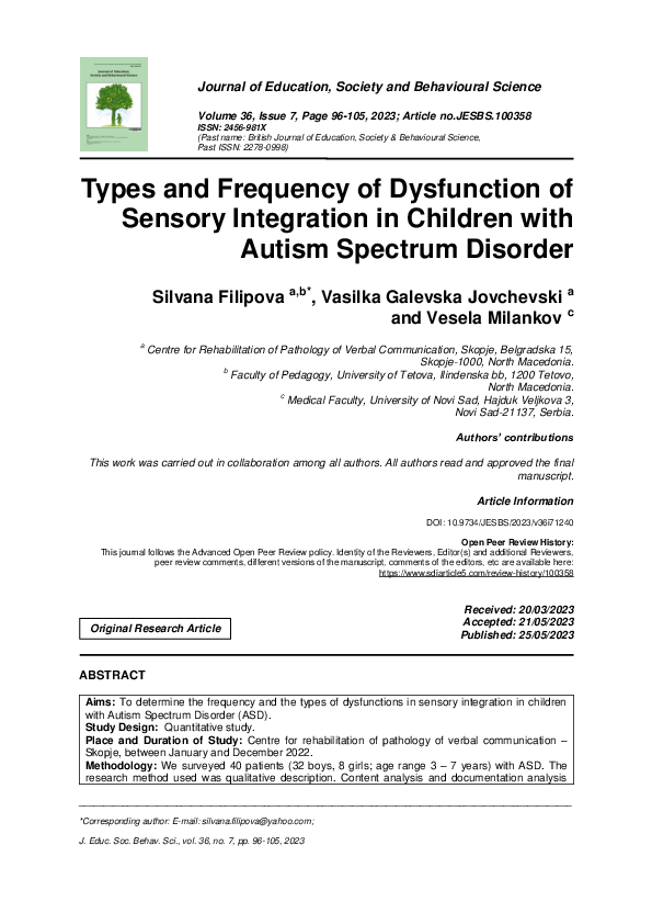 (PDF) Types and Frequency of Dysfunction of Sensory Integration in ...