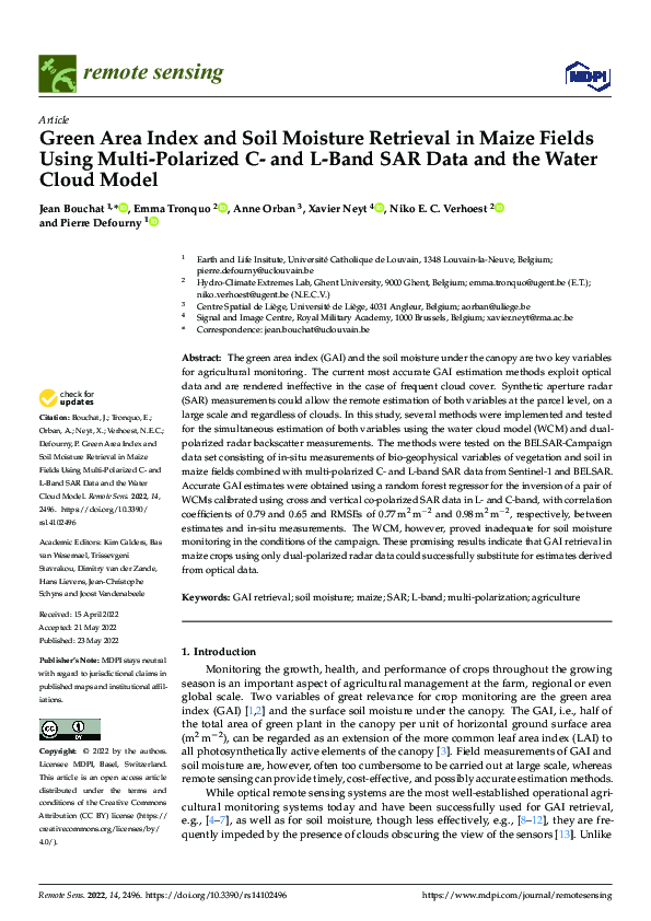(PDF) Green Area Index and Soil Moisture Retrieval in Maize Fields ...